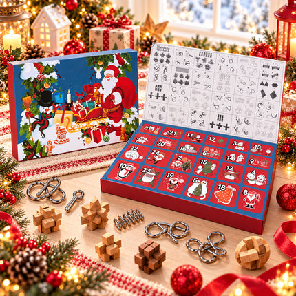 Brain Teaser Advent Calendar 2026 Christmas 3D Puzzle Toy 24 Days Countdown Wooden Metal Gift Kids