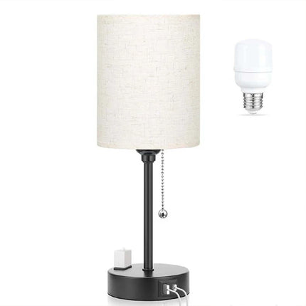 2 PACK Bedside Lamps Linen Table Light USB Port 3 Way Dimmable Pull Chain Switch Beige 2Pcs