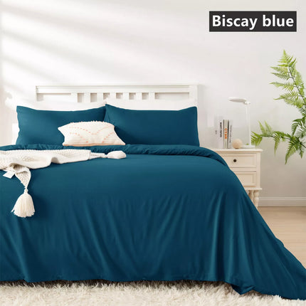 2000TC Bamboo Cooling Quilt Cover Set Silky Soft Touching Comfort For All Season Queen Biscay blue