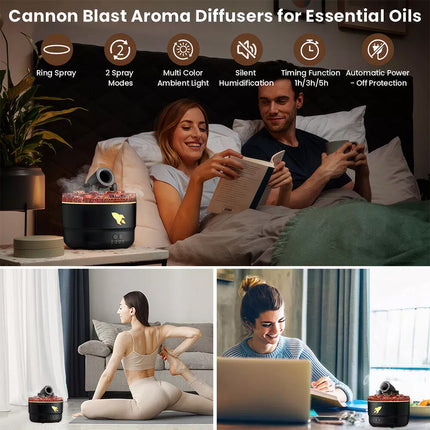 Cannon LED Essential Oil Diffuser Aroma Aromatherapy Air Ultrasonic Humidifier White