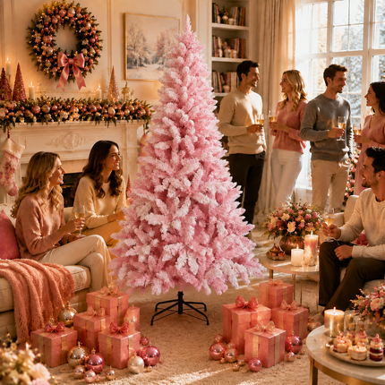 180cm Pink Christmas Tree Snow Flocked Warm LED Light Xmas Decor Indoor