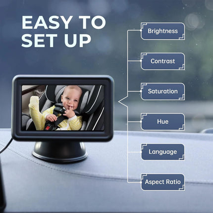 4.3'' Baby Car Camera HD 1080P Rear-Facing Infant Monitor Night Vision Wide View