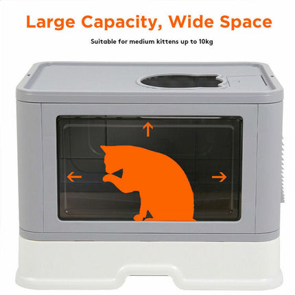 Larger Entry Enclosed Cat Litter Box Pull Drawer Trash Bag Store Odd-Resistant