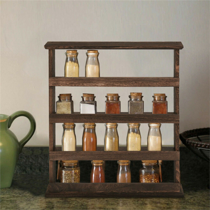 Vintage Wooden 4-Tier Spice Rack Wall Hanging Shelf Kitchen Storage Jars Stand