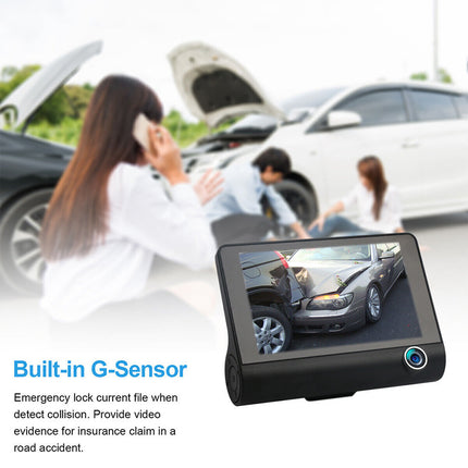 1080P Car DVR 4" 3 Lens Dash Cam Front and Rear Video Recorder Camera G-sensor