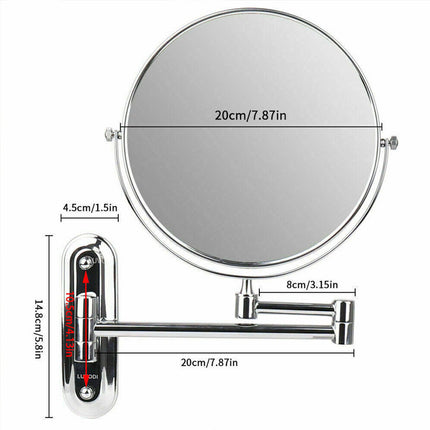 Two-Sided Swivel Wall Mount Mirror 8” Magnifying Mirror with Folding Arm Chrome