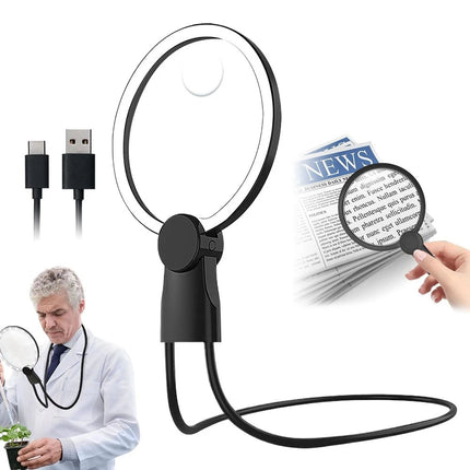 Magnifying Glass 5X With 24 LED Lights Adjustable Neck Bracket Reading Craft