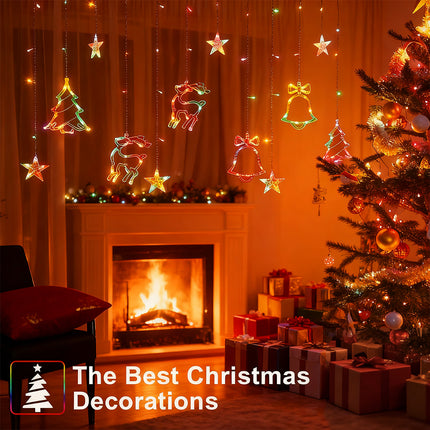 12 LED Hanging Deer Bells Curtain Lights Christmas Garland String Fairy Window