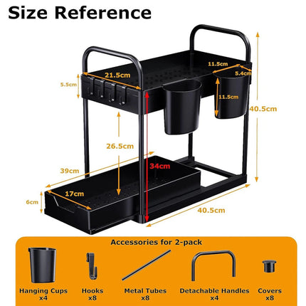 Under Sink Storage - 2 Pack under Sink Organizer - Sliding Drawer Shelf Pull Out