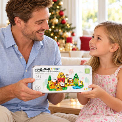 35 Pcs Magnetic Building Tiles Farm Animal Set Storage Tin Christmas Gift Toy