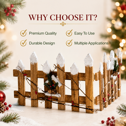 Christmas Wooden Fence Snow-Tipped Rustic Farmhouse Xmas Tree Base Village Decor