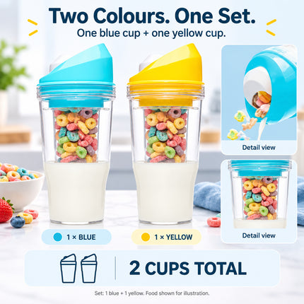2 Set 600ml Cereal Cup with Milk Compartment Portable Breakfast Cup
