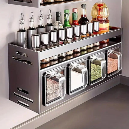 Kitchen Spice Rack Wall Mounted Storage Box Shelf Organizer for Herbs and Jars  (4-Grids)