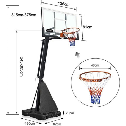 Professional Adjustable Height Basketball Hoop Stand Metal Portable 2.45m-3.05m