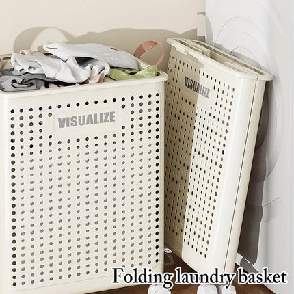 Foldable Laundry Basket Washing Clothes Storage with Wheels Dirty Clothes Hamper M