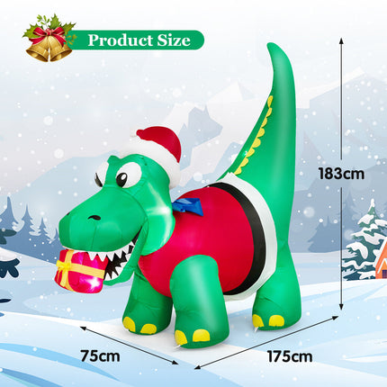 1.83M Christmas Inflatable Dinosaur Blow up Xmas Outdoor Decoration LED Lights