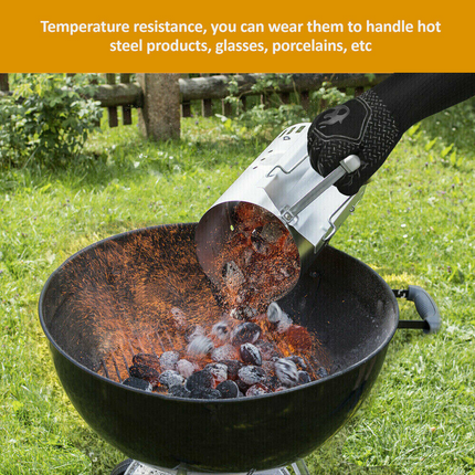 2x Heat Proof Resistant Oven BBQ Gloves 35cm Kitchen Cooking Silicone Mitt Black