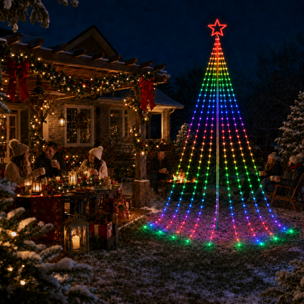 270 LED 9 Strands 3M RGB Waterfall Christmas Tree Lights Star 8 Modes Memory