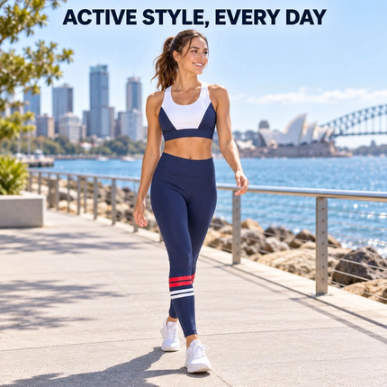 Womens 2 Piece Gym Set Sports Bra High Waist Yoga Leggings Navy Workout Outfit
