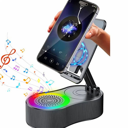 3-in-1 Phone Stand with Wireless Bluetooth Speaker & Charging Dock （Black）