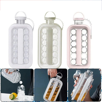 2 in 1 Portable Ice Jug ICE Ball Maker Mould POP Container Water Kettle Bottle White