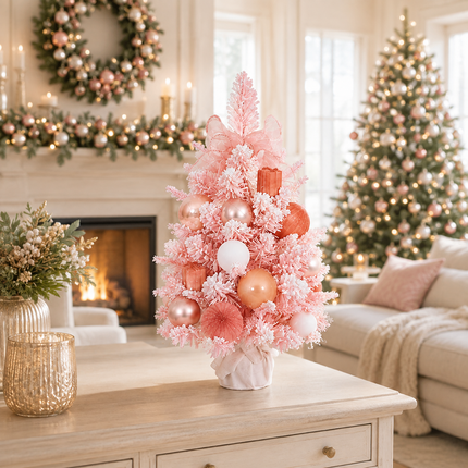 45cm Pink PE Christmas Tabletop Tree Rose Gold Snowy Ornament Decor Gift