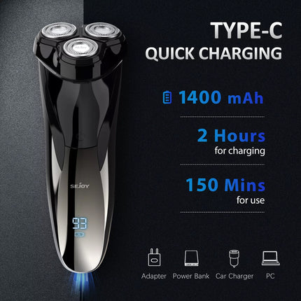 Cordless Electric Shaver Men Razor Wet Dry Rotary Pop-up Trimmer Washable