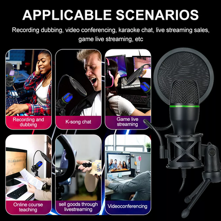 USB Microphone RGB condensador for Podcast Recording Studio Streaming Laptop PC