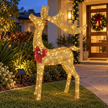 Outdoor Christmas Reindeer Lights Solar Garden Xmas Decoration Warm White 110cm
