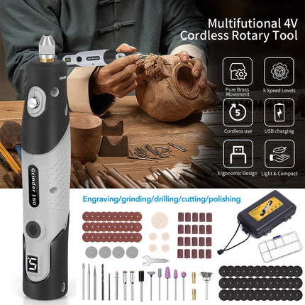 Cordless Rotary Tool 5-Variable Speed Engraver Grinder with 113 Accessories Box