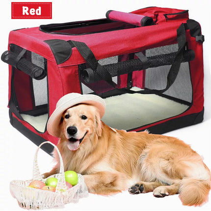 Pet Soft Crate Portable Dog Cat Carrier Travel Cage Kennel Folding Large L Red