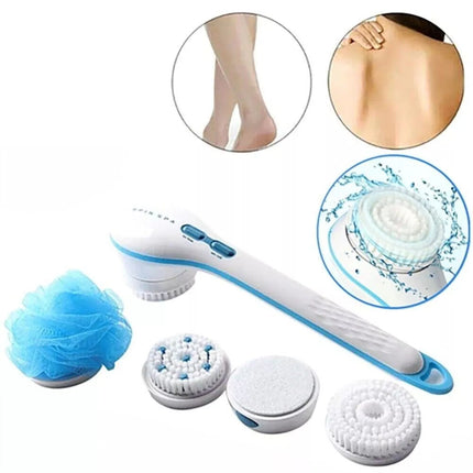5 in 1 Electric Rechargeable Body Brush Long Handle Bath Shower Back Scrubber