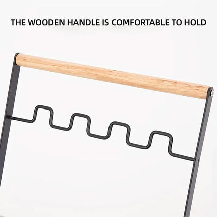 Portable Outdoor Folding Garbage Bag Rack Wooden Handle Trash Holder for Home