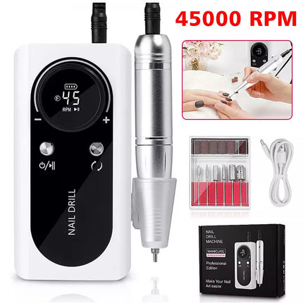 Professional Rechargeable Nail Drill File Machine 45000RPM Portable Electric