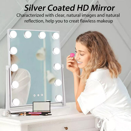 Hollywood Makeup Mirror With 12 Bulb LED Lighted Vanity 30 x 43CM Desk Mirrors