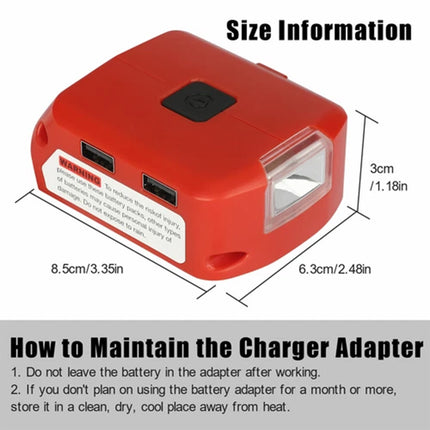 Dual USB Port Phone Charger Adapter Li-ion Battery For Milwaukee 18V/20V Battery