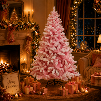 150cm Pink Christmas Tree Snow Flocked Warm White LED Light Xmas Decor