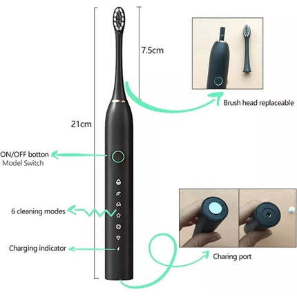 Electric Toothbrush Care tooth Toothbrush With 4 Brush Heads Rechargeable Black