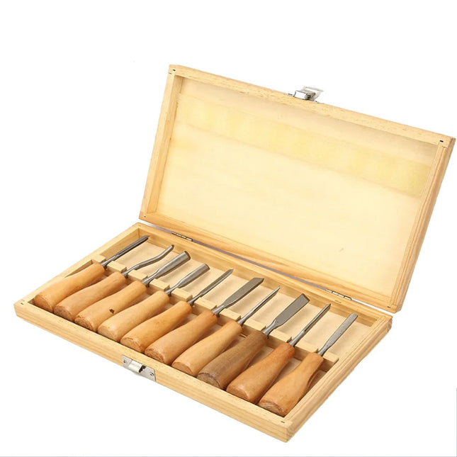 10PCS Professional Wood Carving Hand Chisel Tools Woodworking Gouges Kit Set