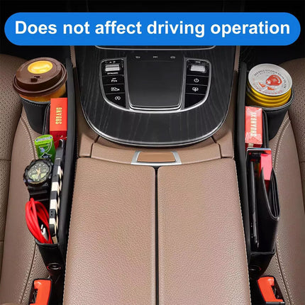2Pcs Universal Car Seat Gap Filler Organizer Leather Storage Box & Cup Holder