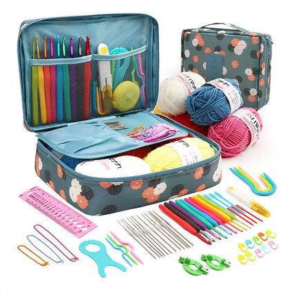 179Pcs Beginner Crochet Hooks Kit 5 Roll Yarn Knitting Needles Sewing Tools Set