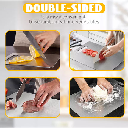 Stainless Steel Cutting Board Double-Sided Chopping Boards For Kitchen Camping 34*23(1.2mm)