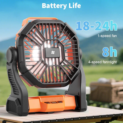 Portable LED Fan Camping Lights Rechargeable For Outdoor USB Tent Lamp With Hook Orange