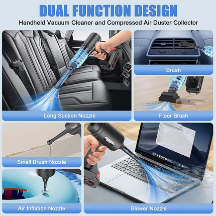 High Power 35000 PA Suction Blower Cordless Handheld Vacuum Cleaner for Home Car Brushless-Black