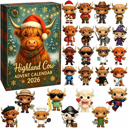 2026 Highland Cow Advent Calendar 24 Day Countdown Halloween Xmas Gift Figurines