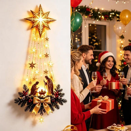 Glowing Nativity Wall Decor Lighted Star Ornament Night Light Living Room