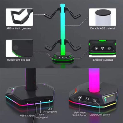 RGB Gaming Headphone Stand Headset Hanger Holder Rack Desktop Display Holder AU