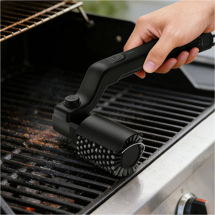 Rechargeable Black Electric BBQ Grill Brush with Two Replacement Brushes
