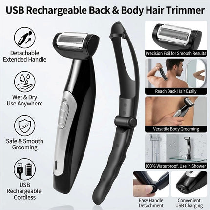 Body Hair Removal Electric Back Shaver Razor Manscaping Trimmer for Mens