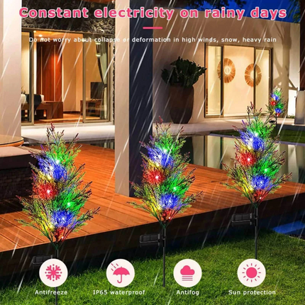 2Pcs Solar Garden Lights Waterproof LED Pine Tree Stake Lamp Garden Lawn Yard Decor